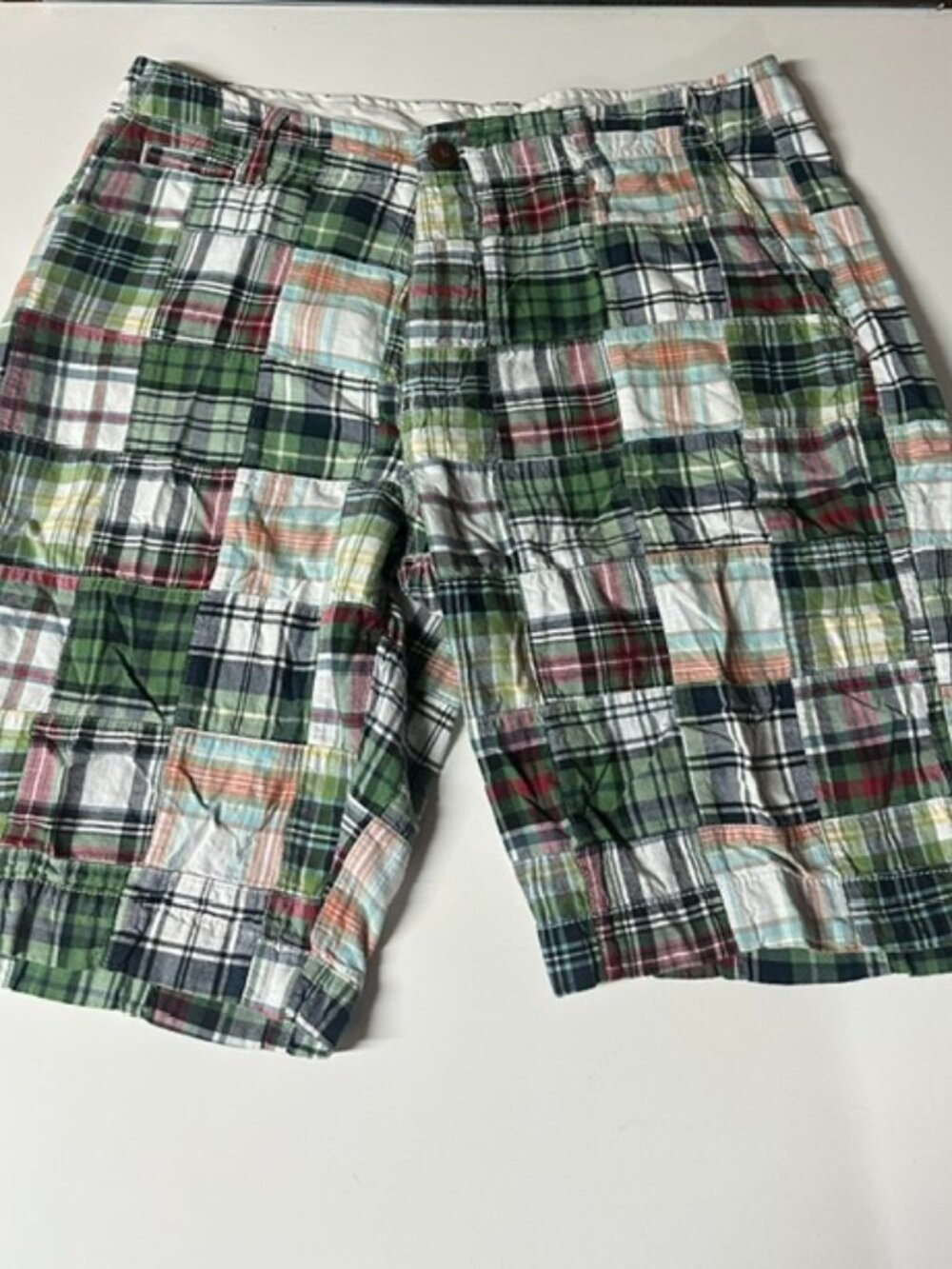 Vintage J.Crew Multicolor Plaid Patchwork Madras Shorts Size 33 100% Cotton